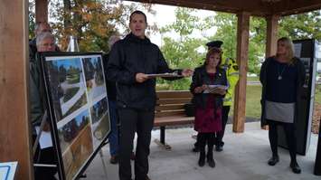 Local dignitaries gather to celebrate completion of the Howard Watson Nature Trails Gateway Project off Michigan Ave.  October 20, 2016 BlackburnNews.com photo by Leeya Morrow.