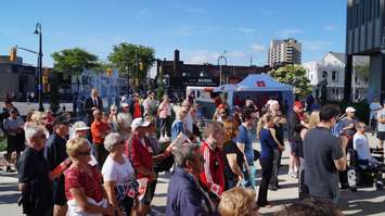 Crowd gathered for Pan Am Games celebration outside Sarnia City Hall June 16, 2015 (BlackburnNews.com Photo by Briana Carnegie)