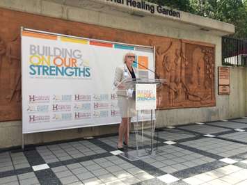 Hotel-Dieu Grace Healthcare President and CEO Janice Kaffer speaks about improvements at the Ouellette campus, July 16, 2015. (Photo by Jason Viau)