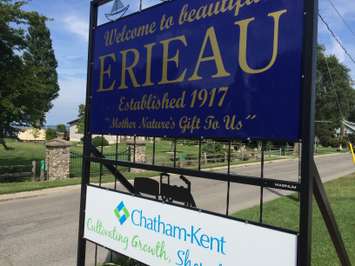 The Erieau welcoming sign is seen in this photo on August 24, 2014. (Photo by Ricardo Veneza)