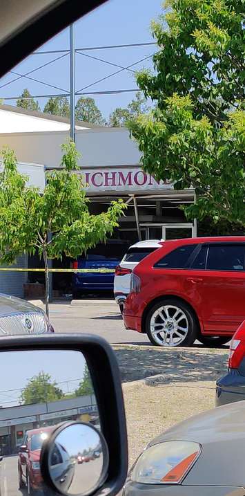 A van crashed into the front window of Richmond Florist in London. May 31, 2023. Blackburn Media photo. 