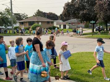 Students from Queen Elizabeth II and Lansdowne public schools in Sarnia participate in a joint water walk. June 3, 2025 Blackburn Media photo by Melanie Irwin