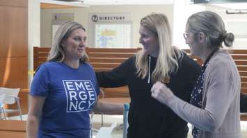 Dr. Hayley Wickenheiser during meet and greet at Sarnia hospital. May 18, 2023. (Photo by Natalia Vega)