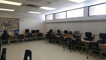 Alexander Mackenzie students in the library during the Best Buy tech grant presentation. February 8, 2018. (Photo by Colin Gowdy, Blackburn News)