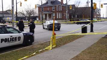 (3) Sarnia police investigating a fatal pedestrian collision at Christina St. and Wellington St.  Dec 5, 2017. (Photo by Colin Gowdy)
