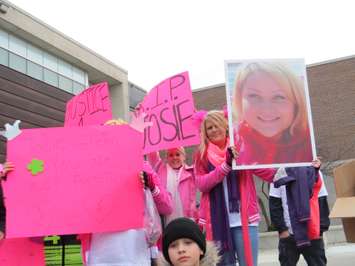 Roughly 100 people marched from Dundas St. to Rectory St. on November 27, 2017, in memory of Josie Glenn who was found murdered the previous month. (Photo by Miranda Chant, Blackburn News) 