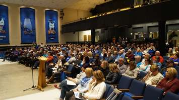 Over 500  people attended the Lambton Kent District School Board ARC public meeting at SCITS auditorium Tuesday. March 8, 2016 (BlackburnNews.com Photo by Briana Carnegie)