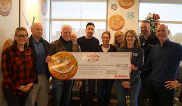 Cheque presentation held in Sarnia following Tim Hortons' inaugural Holiday Smile Cookie campaign. December 7, 2023. (Photo by Natalia Vega)