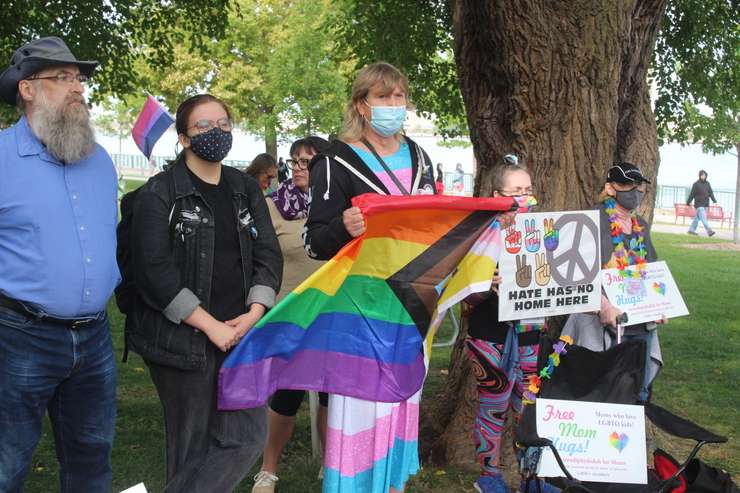 Demonstrators in support of the LGBTQ+ community gather at Dieppe Gardens, Windsor, September 20, 2023. Photo by Mark Brown/WindsorNewsToday.ca.