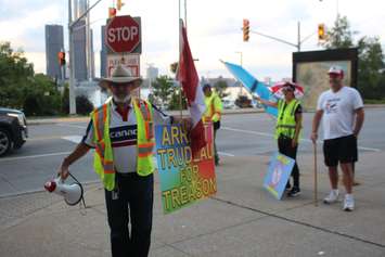 A small group of protestors are seen outside a Liberal rally with Prime Minister Justin Trudeau at the St. Clair Centre for the Arts, September 16, 2019. Photo by Mark Brown/Blackburn News.