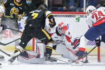 The Sarnia Sting hosting the Windsor Spitfires. 15 March 2022.  (Metcalfe Photography)