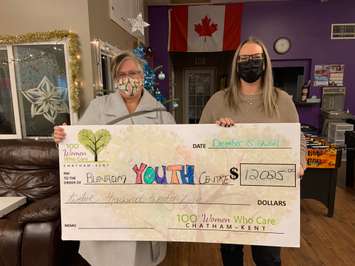 Pictured L to R are Shelley MacDonald, nominating member of 100 Women Who Care CK, and Emily Robert, Executive Director of the Blenheim Youth Centre.
