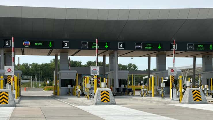 (A photo of the toll booths at the Gordie Howe International Bridge by Maureen Revait)