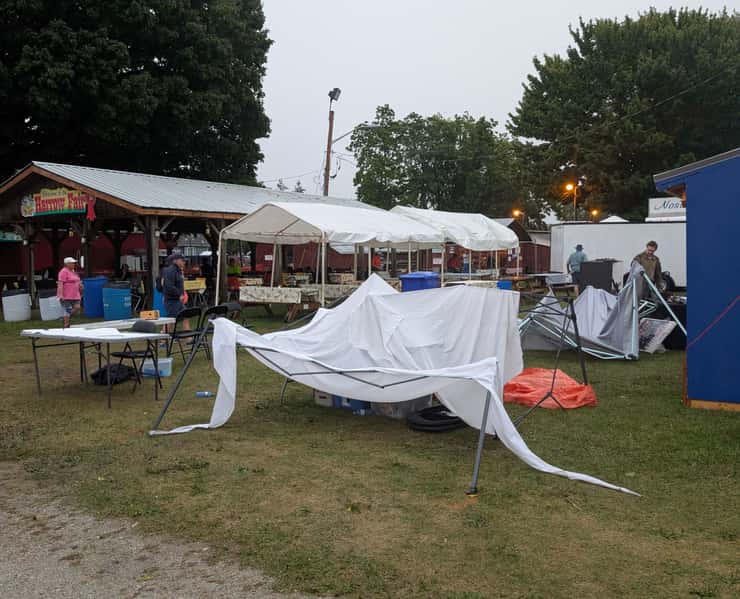Storm damage is seen at the Harrow Fair in Essex, September 3, 2026. Photo by Isabella Milner.