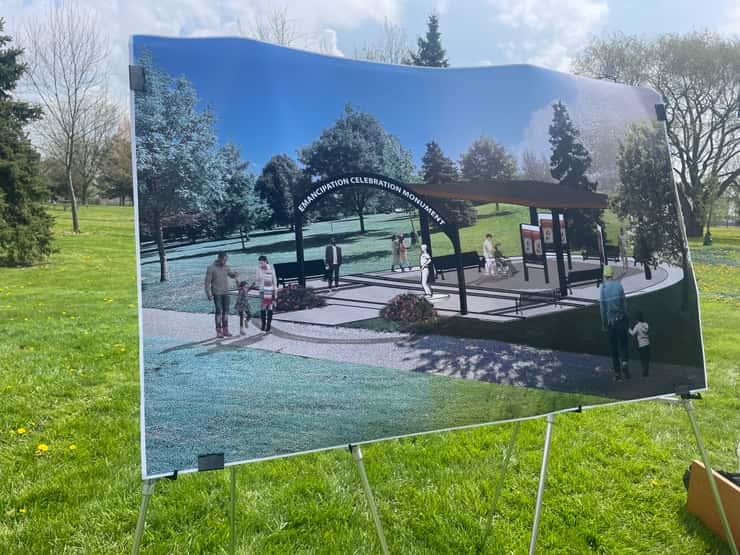 Design for the Emancipation Day Celebration monument in Jackson Park, April 24, 2026. (Photo by Maureen Revait) 