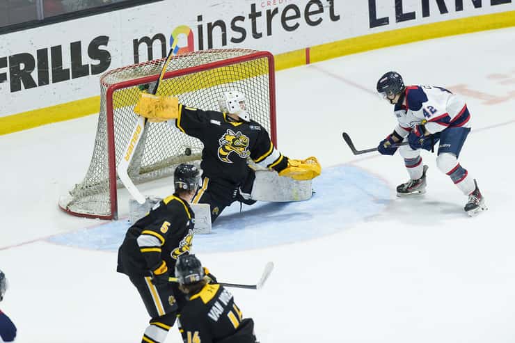 Saginaw at Sarnia Sting, March 15, 2026. Photo by Metcalfe Photography. 