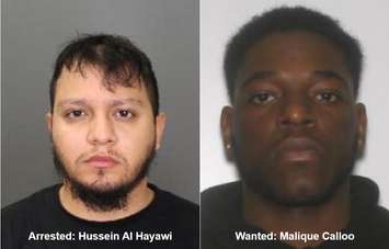 Hussein Al Hayawi, left, has been arrested in connection with the murder of a Windsor man on November 28, 2022. Malique Calloo, right, is still wanted by police. Images provided by Windsor Police.
