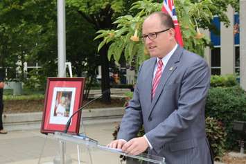 Windsor Mayor Drew Dilkens talks about a letter he sent to Queen Elizabeth, notifying her that the city would be honouring her and celebrating her reign, September 9, 2015. (Photo by Mike Vlasveld)