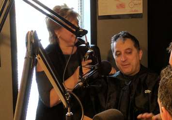 CHOK's Sue Storr shaves Constable John Sottosanti's head live on air to kick of the Shave For The Brave Event.