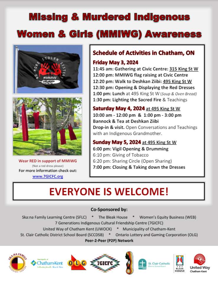 List of events in Chatham to honour Missing and Murdered Indigenous Women and Girls. (Photo courtesy of the Municipality of Chatham-Kent)