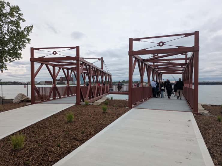 A new pier is dedicated at the foot of Mill Street on the Detroit River, May 20, 2026. Photo by Mark Brown/WindsorNewsToday.ca.