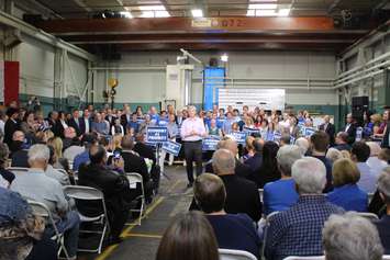 Conservative Leader Stephen Harper makes a campaign stop during the 2015 federal election at Windsor's Anchor Danly on September 20, 2015. (Photo by Ricardo Veneza)
