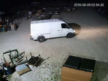 Surveillance footage of a Dodge Sprinter van wanted in the theft of aluminum from a Chatsworth storage yard. Photo courtesy of the OPP.