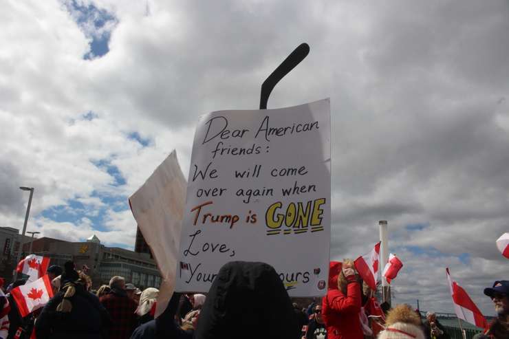 (Photo of Anti-Trump protest in Windsor on March 22, 2025 by Adelle Loiselle)