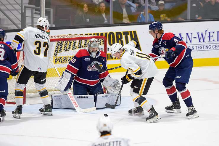 Sarnia Sting host the Saginaw Spirit on Oct 4, 2024 (photo by: Scott Metcalfe Photography) 