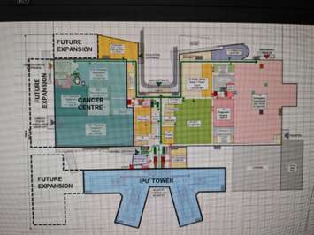 A preliminary drawing of the layout for the future acute-care hospital, with potential for expansions. Screenshot courtesy Windsor Regional Hospital/Stantec.