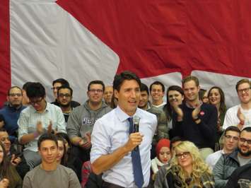 Prime Minister Justin Trudeau speaks to a crowd at Western University's Alumni Hall, January 13, 2017. (Photo by Miranda Chant, Blackburn News)