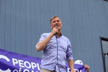People's Party of Canada Leader Maxime Bernier speaks to a crowd at Ultimate Sports Bar in Chatham on Wednesday, September 15, 2021. (Photo by Millar Hill)