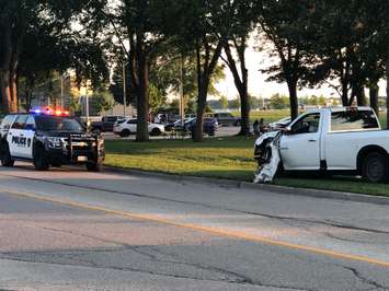 A truck involved in a crash at Front and Exmouth Streets in Sarnia. July 3, 2021 Photo by Greg Grimes.