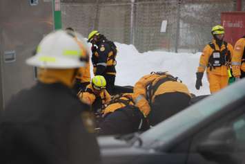 Upwards of 100 emergency personnel practice various training exercises at the old GM plant in Windsor on February 24, 2015. (Photo by Jason Viau)