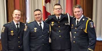 Four of the five Middlesex London Paramedic Service  members to receive the Ontario Medal for Paramedic Bravery. Photo provided. 