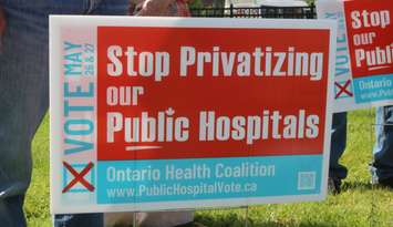 Ontario Health Coalition sign, May 30, 2023. (Photo by Maureen Revait) 