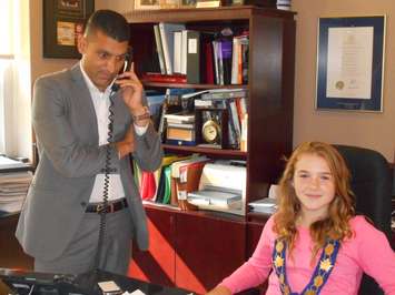 Eddie Francis (right) and Windsor Mayor For A Day Paige Lord (left) courtesy of Big Brothers Big Sisters Windsor Essex executive director John Sutton.