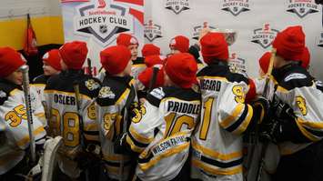 Major Atom Lambton Sting AAA surprised with the Stanley Cup before practice. Dec.16, 2015. Photo by Jake Jeffrey (blackburnnews.com)
