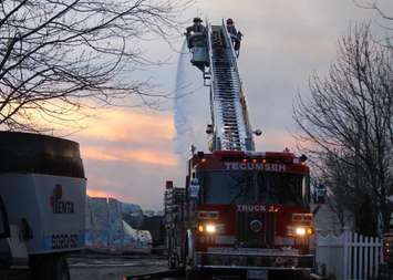 Area fire departments battle blaze at dairy farm in Tecumseh, April 18, 2016. (Photo by Maureen Revait) 