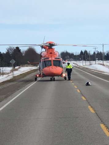 An Ornge air ambulance lands near the scene of a crash. File photo courtesy of the OPP.