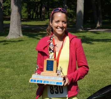 Sarnia's Brandi Victor is top female at the YMCA-CHOK bridge race Sunday June 7, 2015 (BlackburnNews.com photo by Kevin Dann)