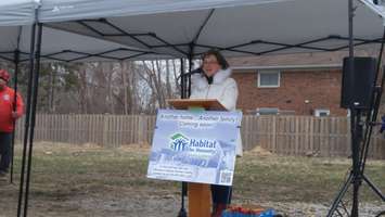 Habitat Sarnia-Lambton executive director Sarah Reaume at the site of the affordable seniors' housing project. April 11, 2018. (Photo by Colin Gowdy, Blackburn News)