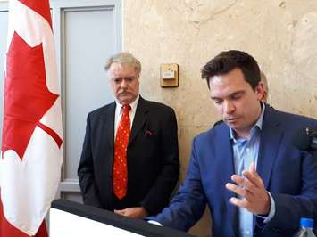 Mayor Mike Bradley and Olivier Culler at the Bud Cullen dedication. August 10, 2018. (Photo by Colin Gowdy, BlackburnNews)