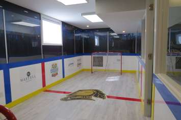 An indoor hockey rink in the basement of the Dream Lottery Home at 2337 Humberside Common in London, October 5, 2016. (Photo by Miranda Chant, Blackburn News)