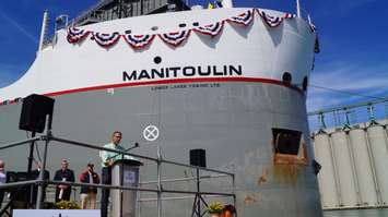 The M/V Manitoulin receives first class welcome at the Government Dock at Sarnia Harbour. September 16, 2016 Blackburnnews.com Photo by Melanie Irwin