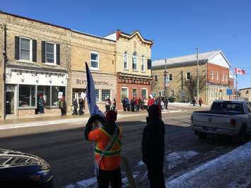 Education union members picket in front of Huron-Bruce MPP Lisa Thompson's office in Blyth. February 21st, 2020 (Photo by Ryan Drury)