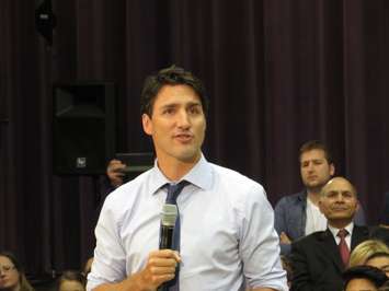 Prime Minister Justin Trudeau speaks to a crowd at Western University's Alumni Hall, January 13, 2017. (Photo by Miranda Chant, Blackburn News)