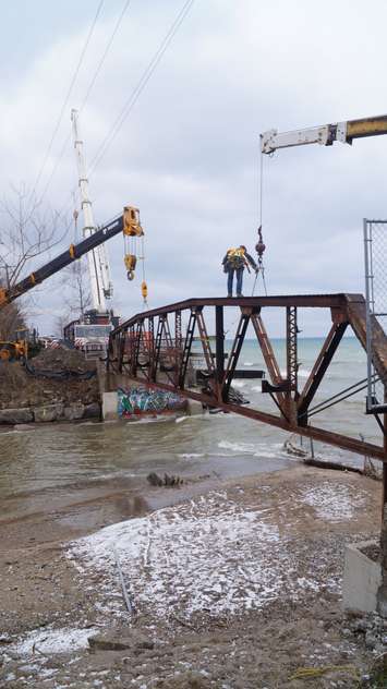 The Cull Drain Bridge is dismantled and removed. November 27, 2014 (Blackburnnews.com photo by Jake Jeffrey)