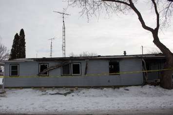 A fire at a mobile home on Marlin Crt. is under investigation.  February 17, 2015.  (Photo by Roy Kang.)