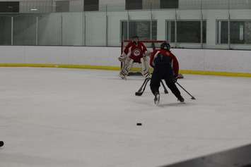 Students at the FJ Brennan Centre of Excellence & Innovation Hockey Canada Skills Academy take part in practice, March 5, 2015. (Photo by Mike Vlasveld)